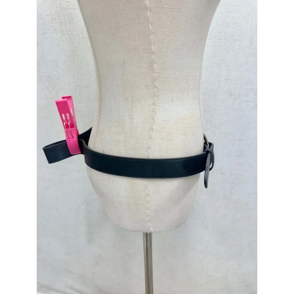 Lauren Ralph Lauren Black Stirrup Buckle Belt Sz Medium Faux Leather Equestrian